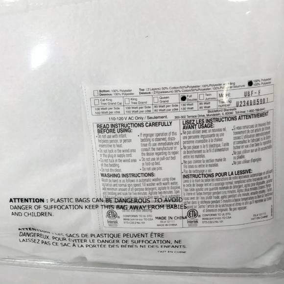 Biddeford Bedding Biddeford Heated Mattress Pad Size Full White